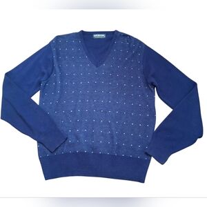 Puritan Navy V-Neck Sweater with Dotted Pattern
